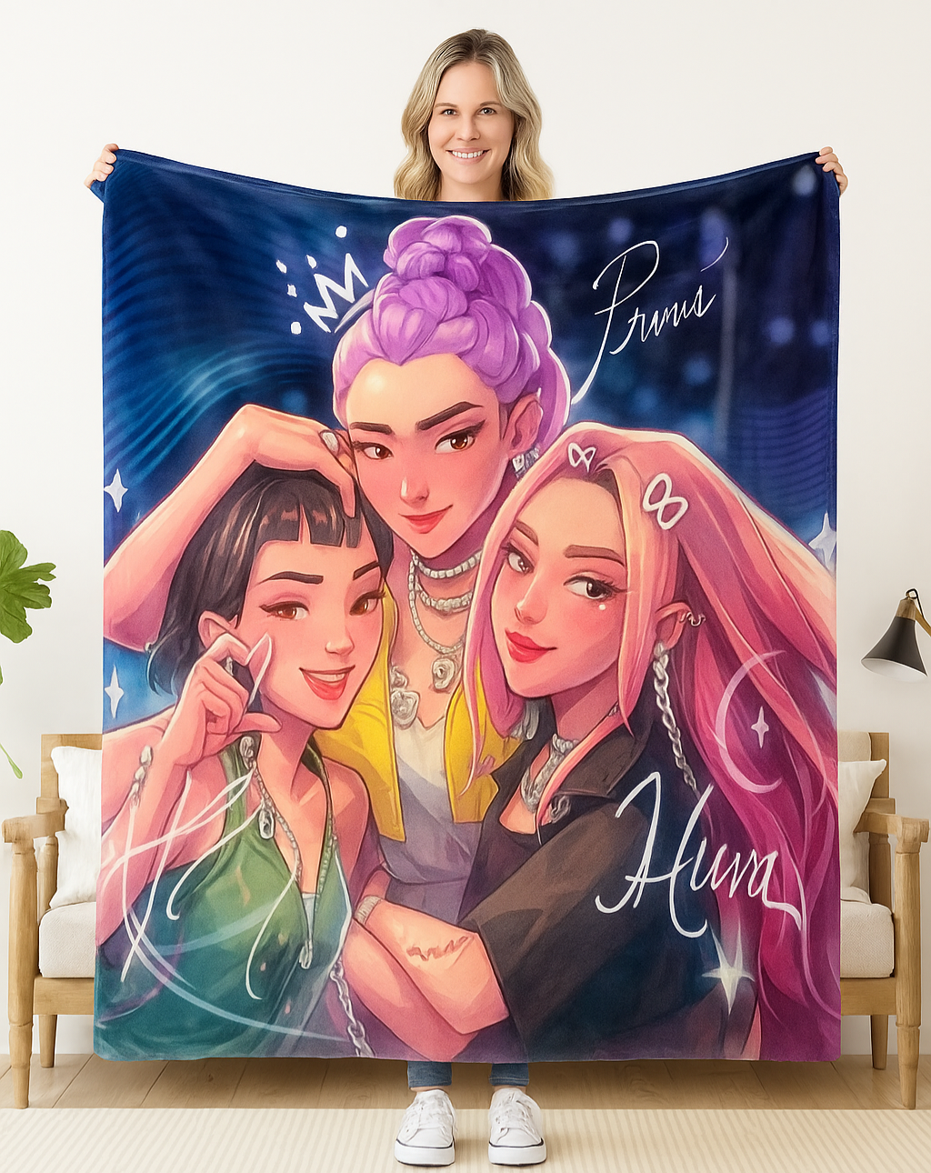 💜 K-Pop Demon Hunters Throw Blanket – 150 × 130 cm